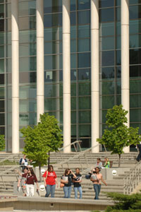 Students outside Meyer Library