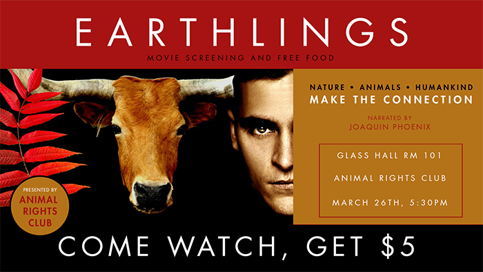 CANCELED:  Earthlings Challenge: Get $5 to watch a film and free food