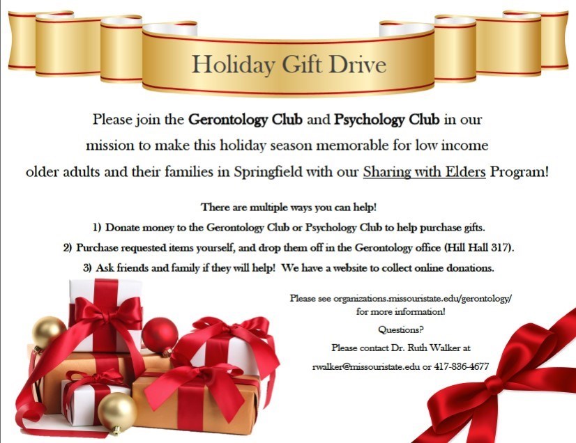 Gerontology Club and Psychology Club Holiday Gift Drive